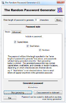 The Random Password Generator - screenshot